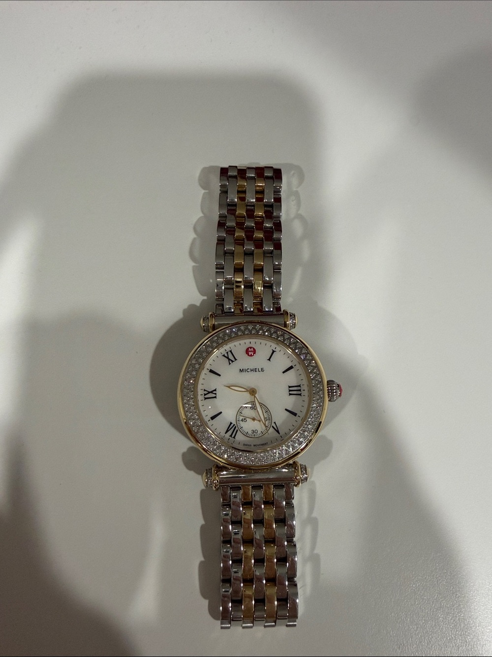Michele Two-Tone Diamond Bezel Women's Bracelet Watch - Gold & Silver